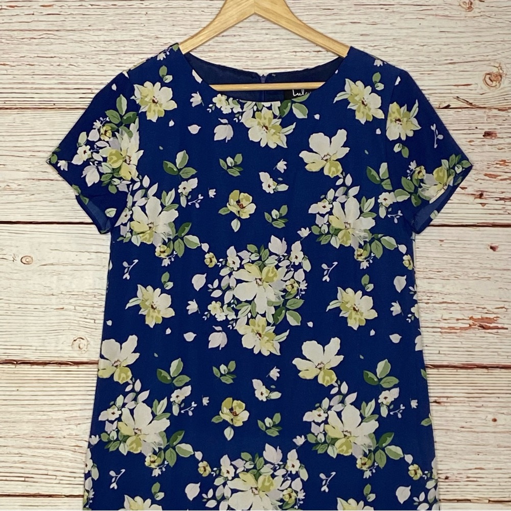 Lulus Floriana Navy Blue Floral Print Shift Dress Sz M - Picture 7 of 14